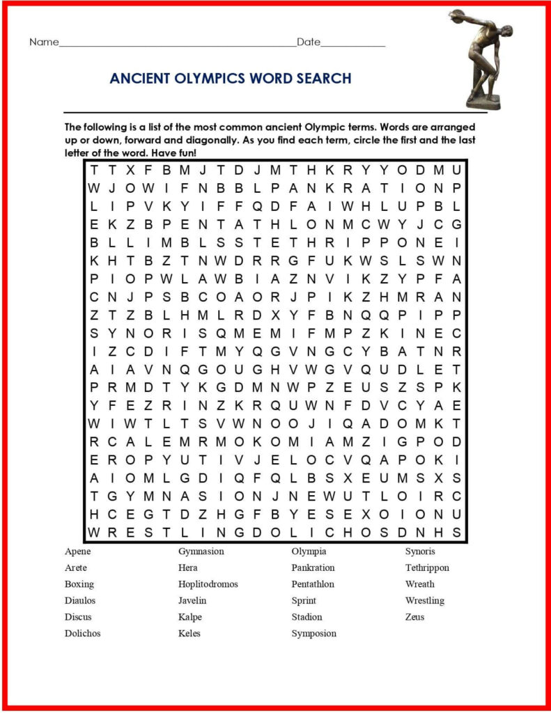Ancient Olympics Word Search Puzzlesbay