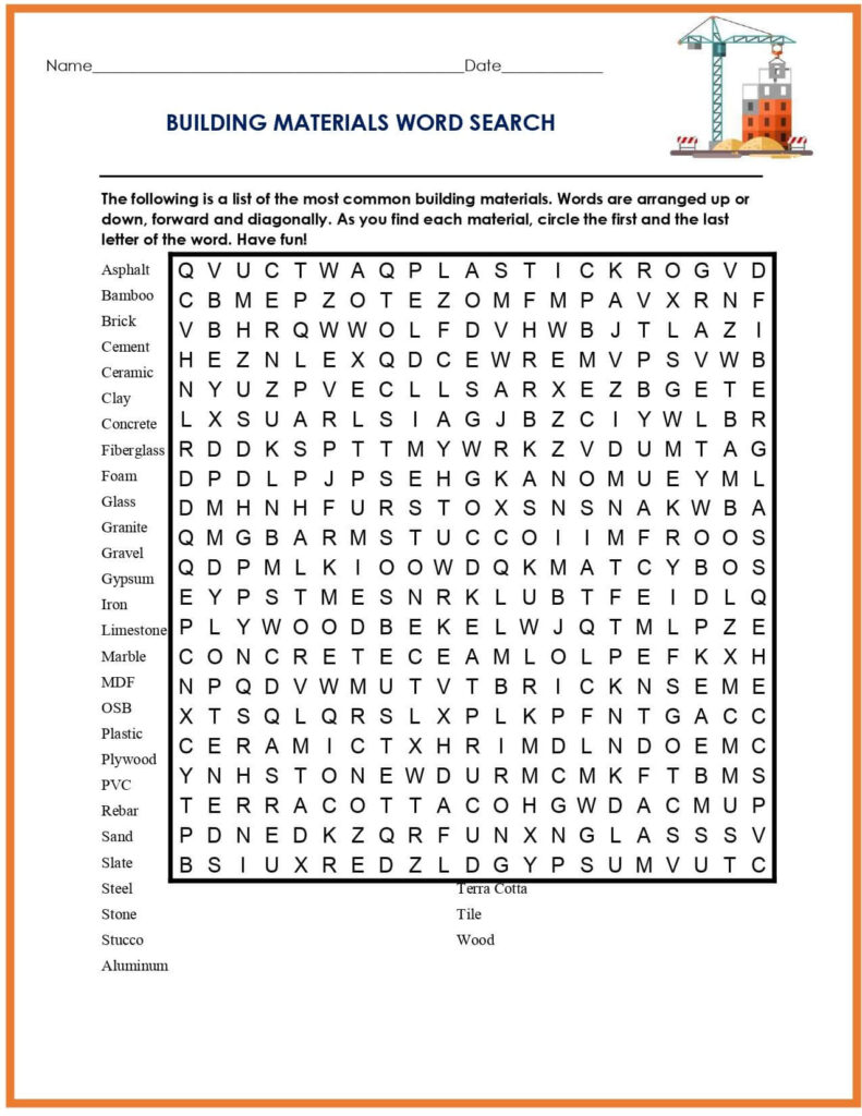 Building Materials Word Search Puzzlesbay