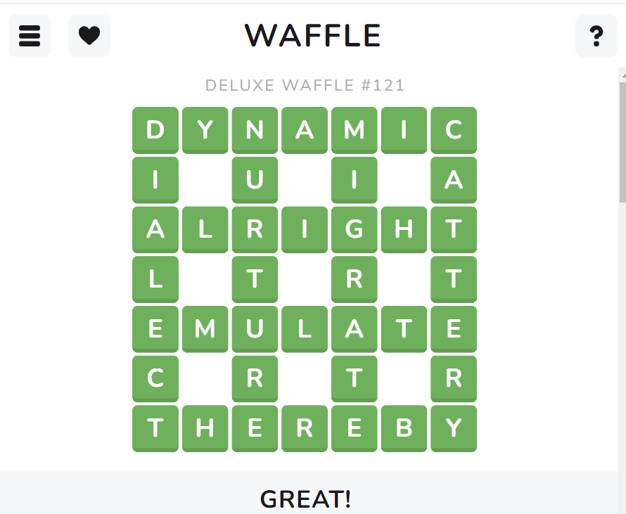 This Week's Waffle Deluxe answers for game #121